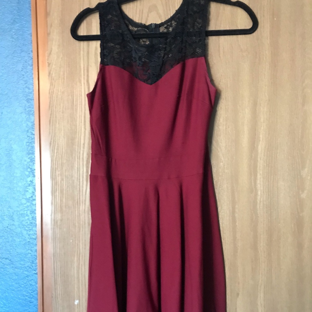 Maroon with black lace dress